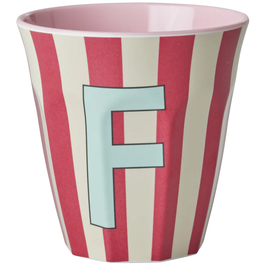 rice alfabetbeker F - streepjes - roze - 250 ml | MELCU-ALPSTRFI | 1