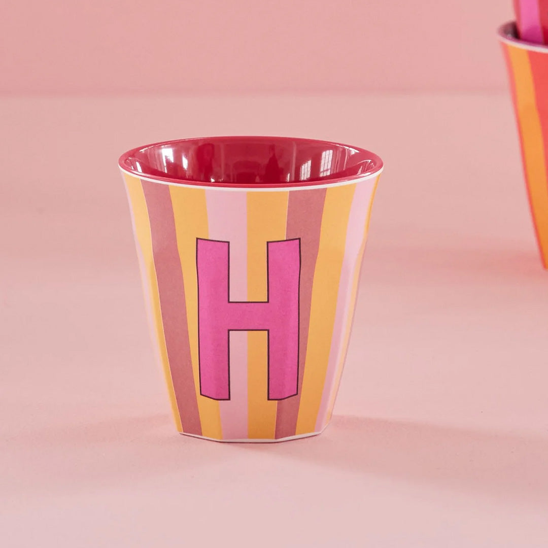 rice alfabetbeker H - streepjes - roze - 250 ml | MELCU-ALPSTRHI | 12