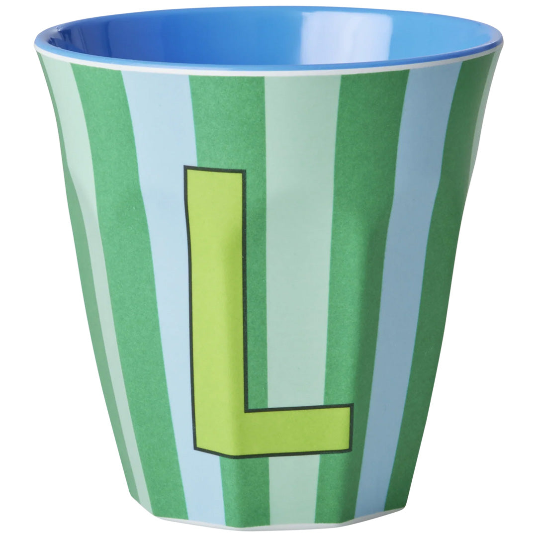 rice alfabetbeker L - streepjes - blauw - 250 ml | MELCU-ALPSTRLB | 1