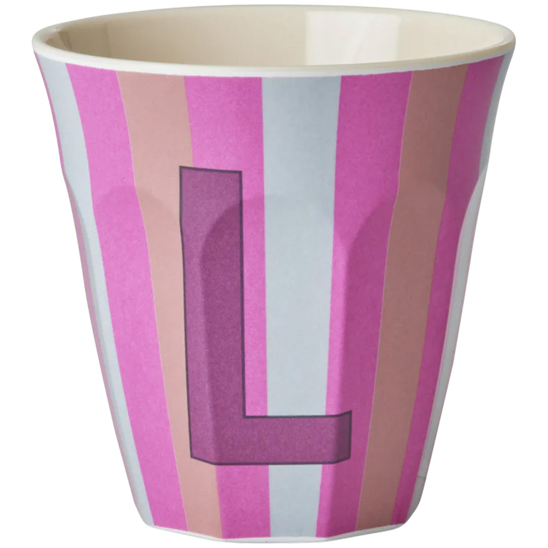 rice alfabetbeker L - streepjes - roze - 250 ml | MELCU-ALPSTRLI | 1