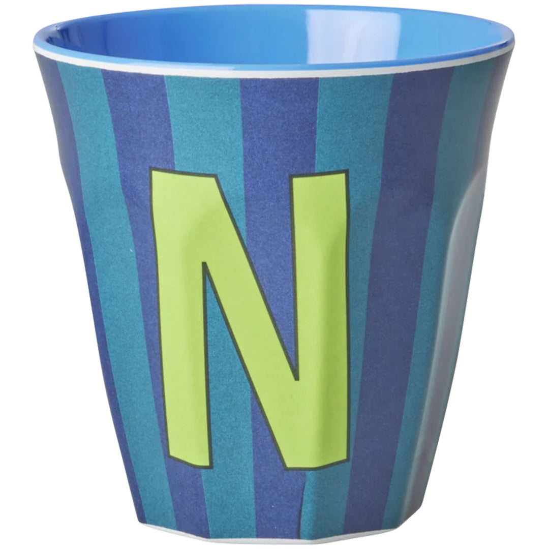 rice alfabetbeker N - streepjes - blauw - 250 ml |  MELCU-ALPSTRNB | 1