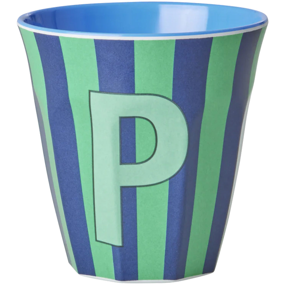 rice alfabetbeker P - streepjes - blauw - 250 ml | MELCU-ALPSTRPB | 1