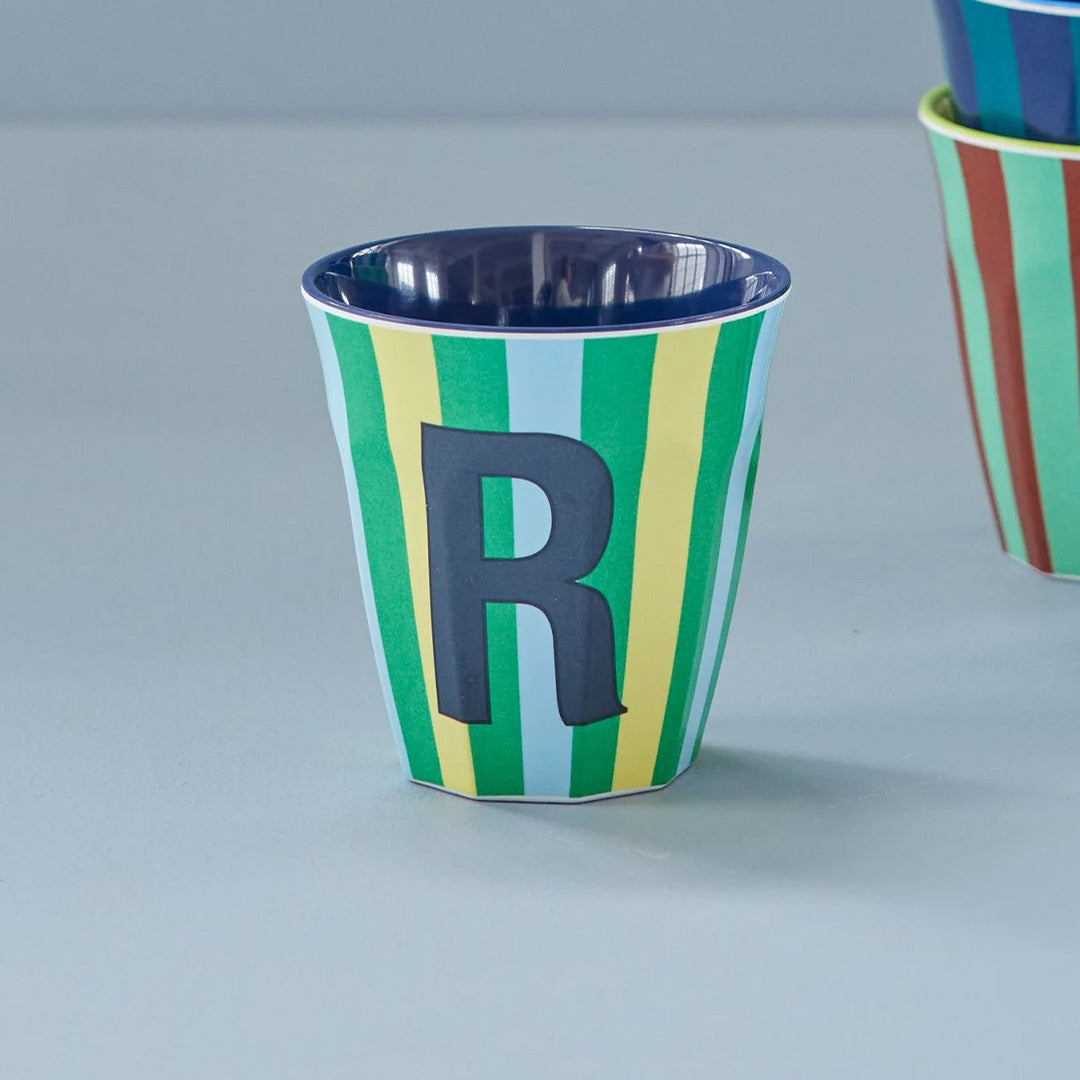 rice alfabetbeker R - streepjes - blauw - 250 ml | MELCU-ALPSTRRB | 2