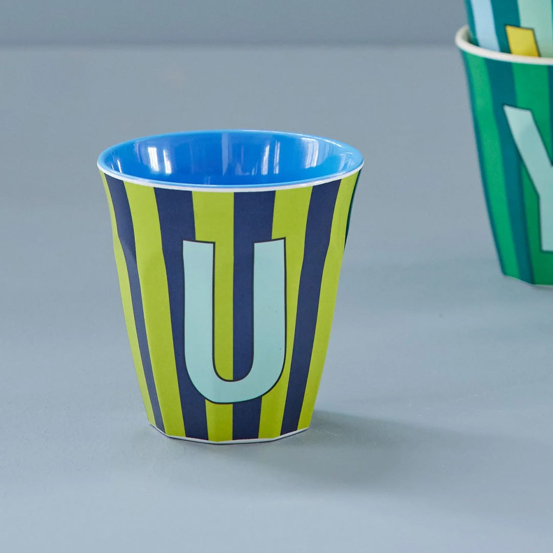 rice alfabetbeker U - streepjes - blauw - 250 ml | MELCU-ALPSTRUB. |2