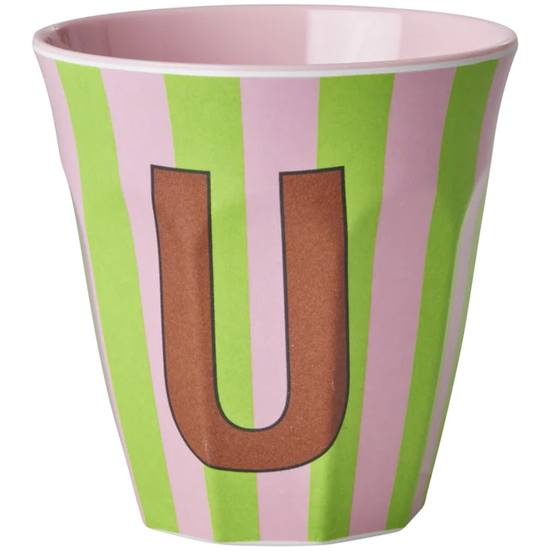 rice alfabetbeker U - streepjes - roze - 250 ml | MELCU-ALPSTRUI | 1