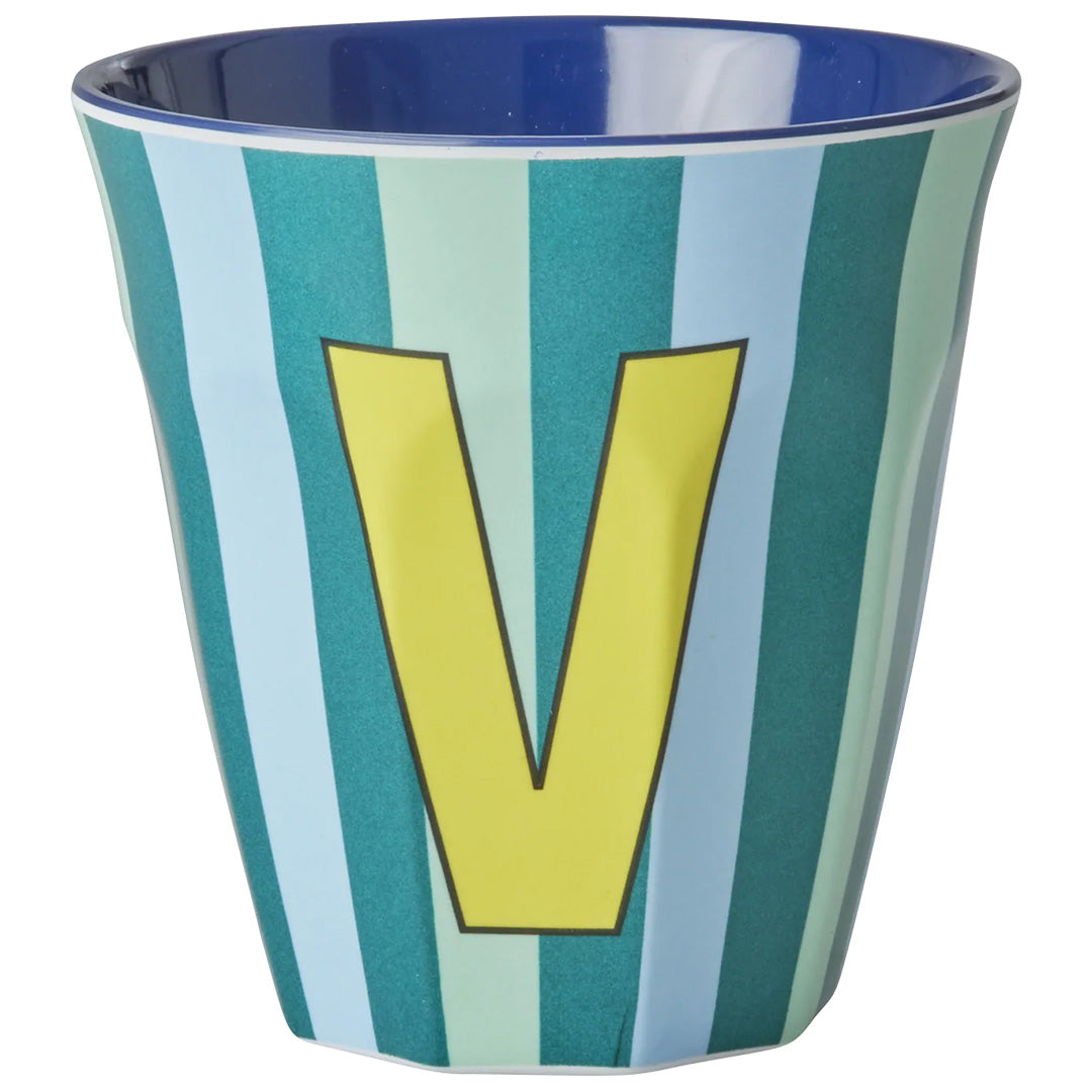 rice alfabetbeker V - streepjes - blauw - 250 ml | MELCU-ALPSTRVB | 1