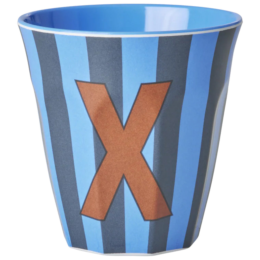rice alfabetbeker X - streepjes - blauw - 250 ml | MELCU-ALPSTRXB | 1