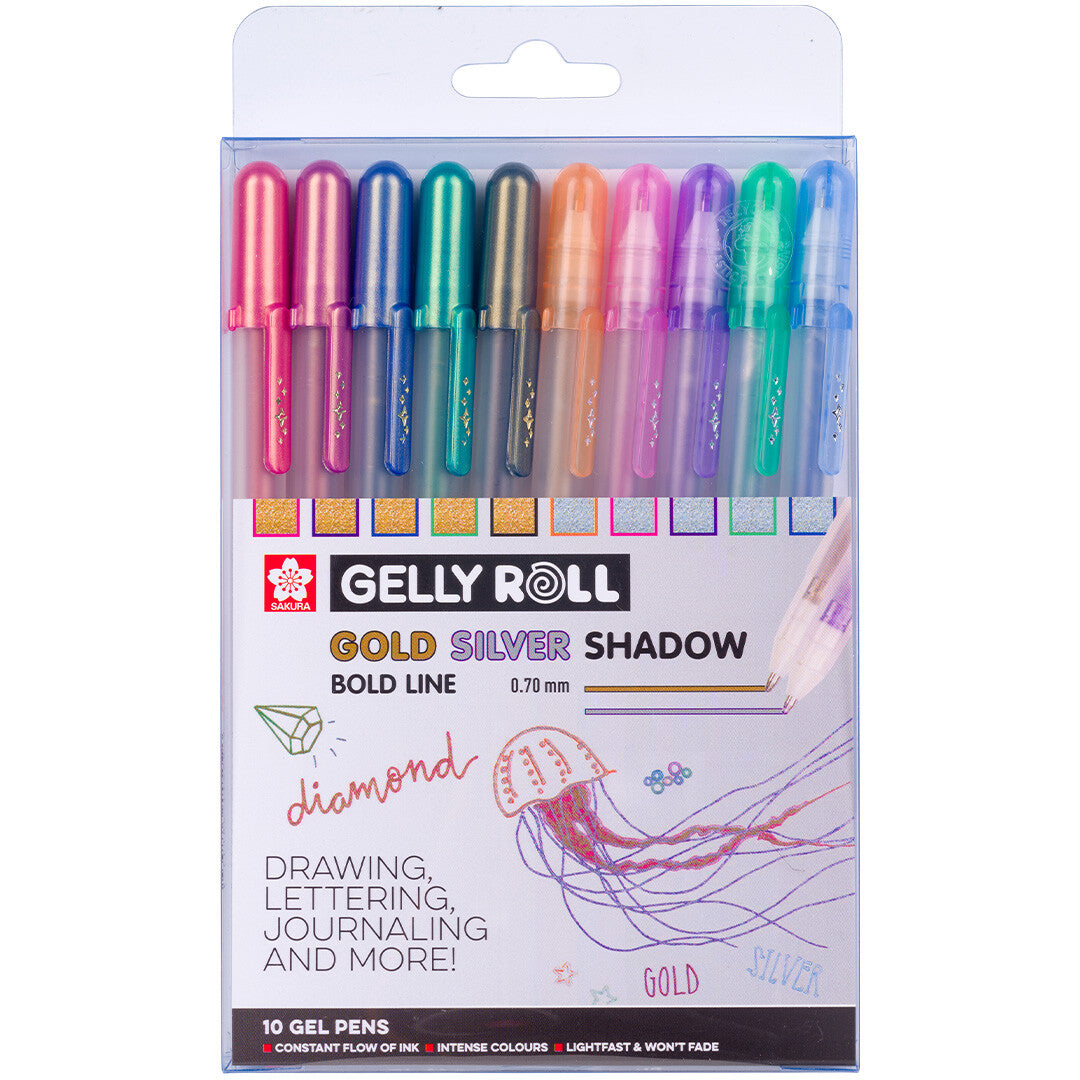 sakura gelpennen gold and silver shadow - 10st | POXPGBSHA10 | 1