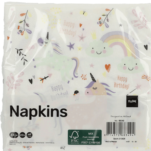 servetten eenhoorns en regenbogen - 20st  | 68349 | 1