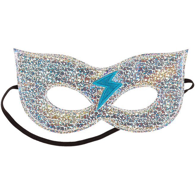 Souza for Kids zilveren glitter superhelden masker met blauwe bliksem.