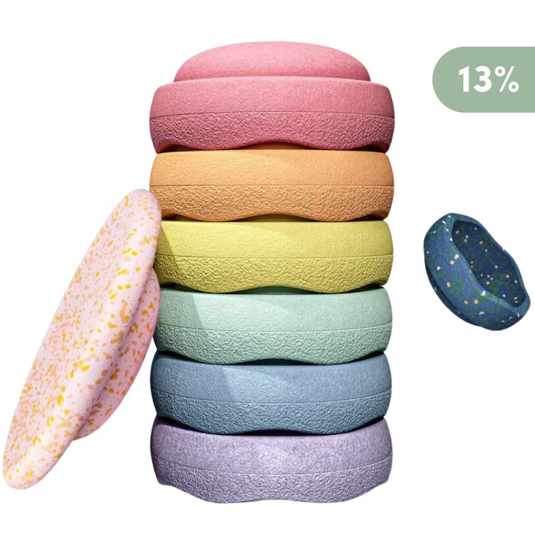 stapelstein rainbow met petal balance board - pastel + gratis mini