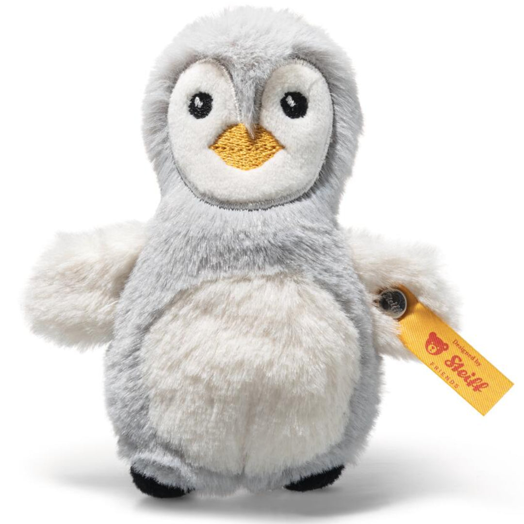 steiff knuffelpinguin met rammelaar lio - grijs - 11 cm | STEI242830 | 1