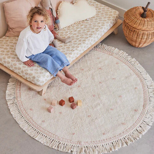 tapis petit vloerkleed emma dots - roze - Ø 130 cm   | TC1062 | 2