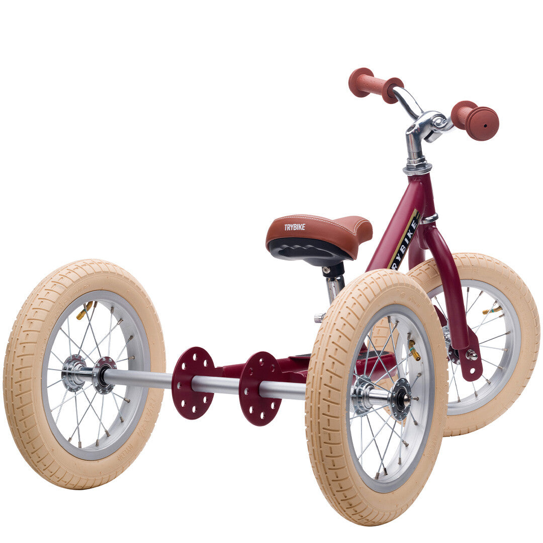 trybike steel 2-in-1 loopfiets vintage rood mat - bruin | TBS-3-MRED-VIN | 3