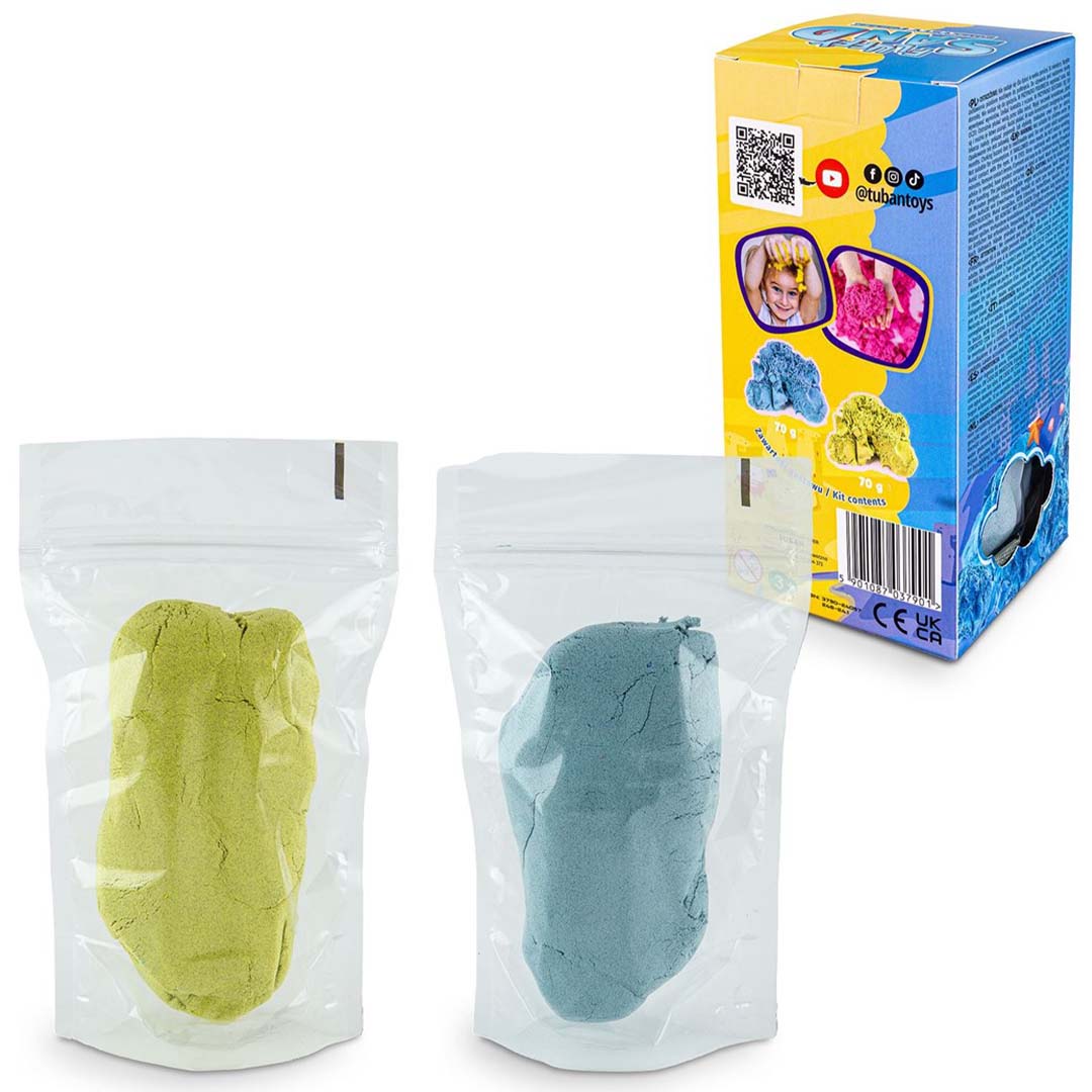 tuban kinetisch zand fluffy - blauw en geel - 140 gram | 860TU3790 | 2