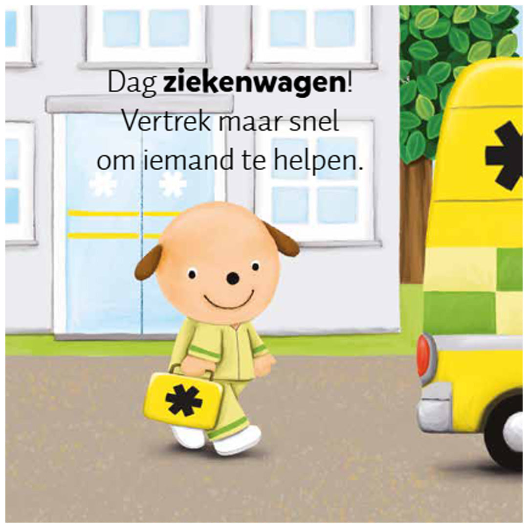 uitgeverij clavis geluidenboek dag brandweerwagen en andere voertuigen | 2
