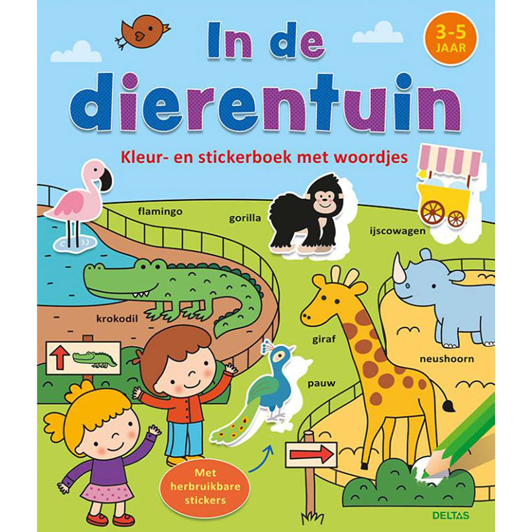 uitgeverij deltas kleur- en stickerboek met woordjes - in de dierentuin | 0664124 | 0