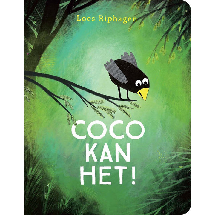 Gottmer kartonboek "Coco kan het!" met een zwarte vogel op een tak op de voorkant.