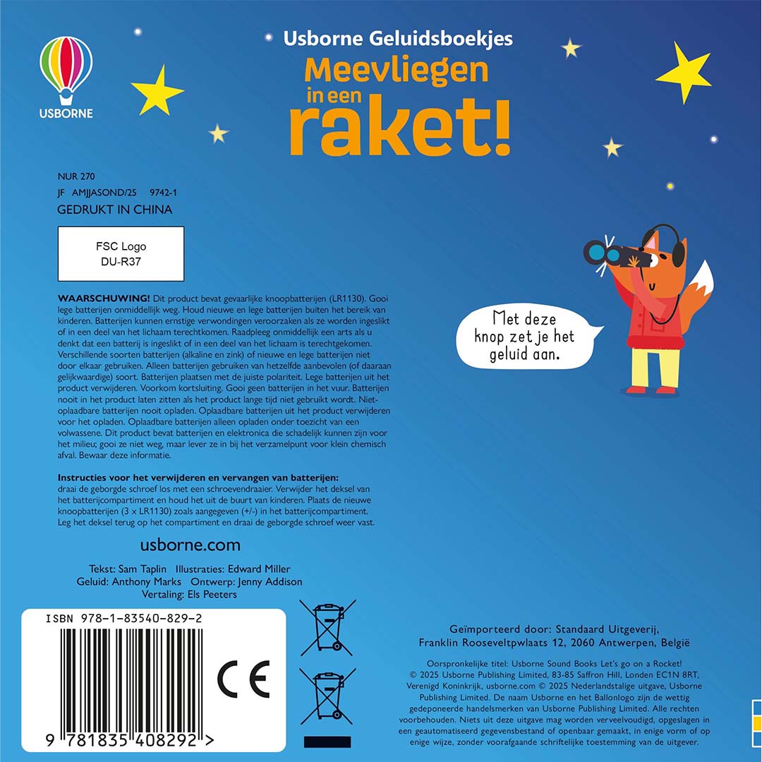 uitgeverij usborne geluidenboek meevliegen in een raket! | 1700829 | 2