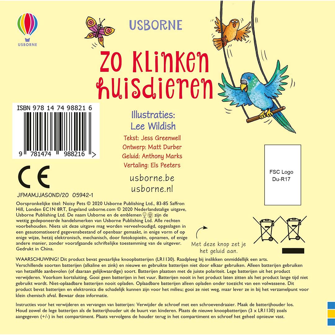 uitgeverij usborne geluidenboek zo klinken huisdieren | 1708821 | 6