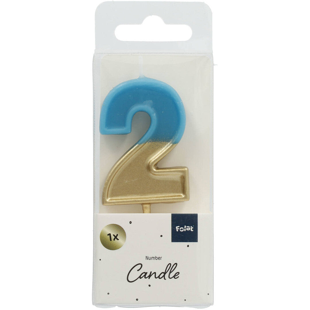 verjaardagskaars blauw goud - 2 jaar  | 24222 | 1
