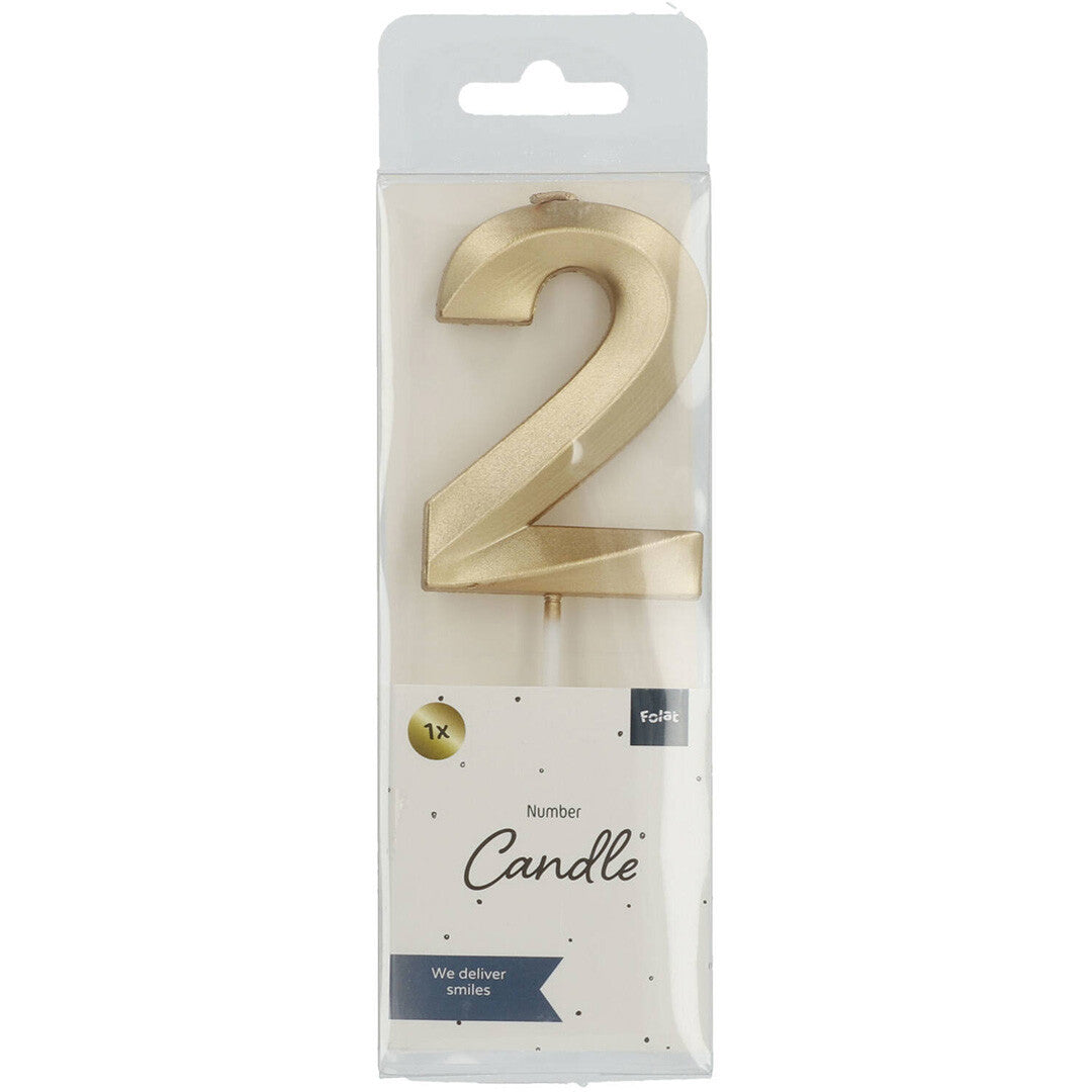 verjaardagskaars metallic goud - 2 jaar  | 24232 | 1