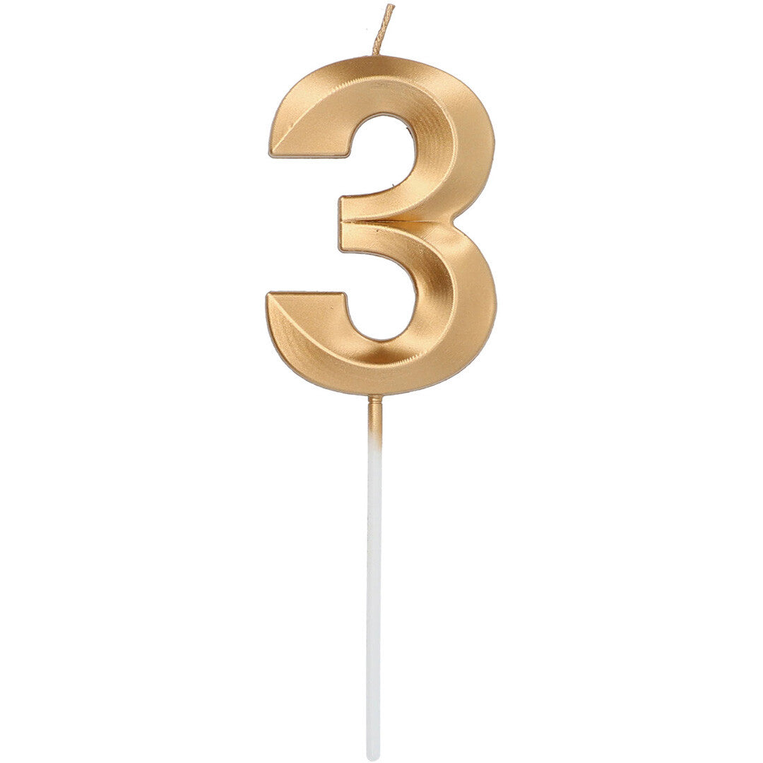 verjaardagskaars metallic goud - 3 jaar  | 24233 | 0