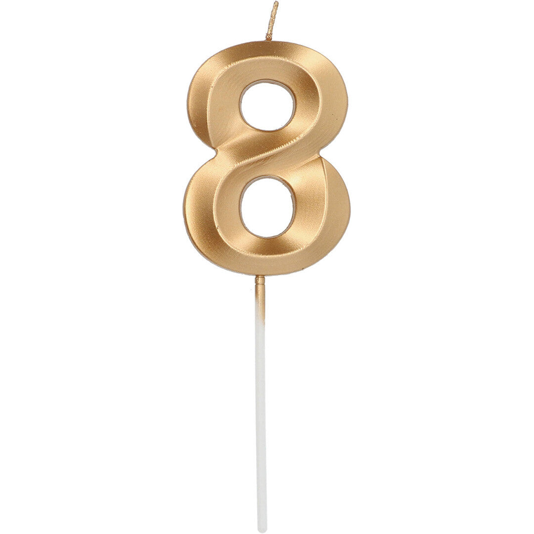 verjaardagskaars metallic goud - 8 jaar  | 24238 | 0