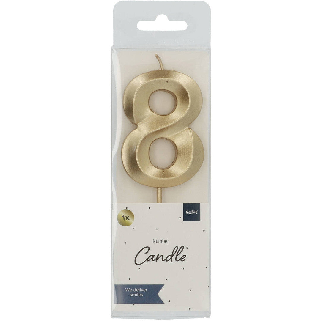 verjaardagskaars metallic goud - 8 jaar  | 24238 | 1