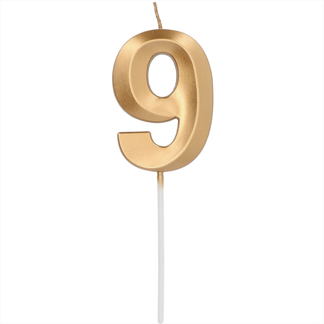 verjaardagskaars metallic goud - 9 jaar  | 24239 | 0