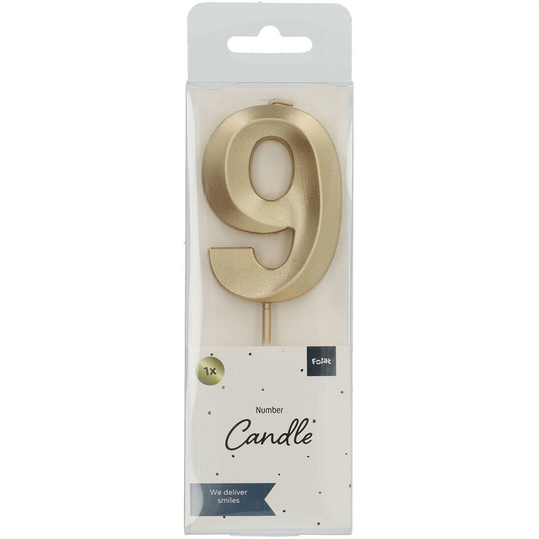 verjaardagskaars metallic goud - 9 jaar  | 24239 | 1