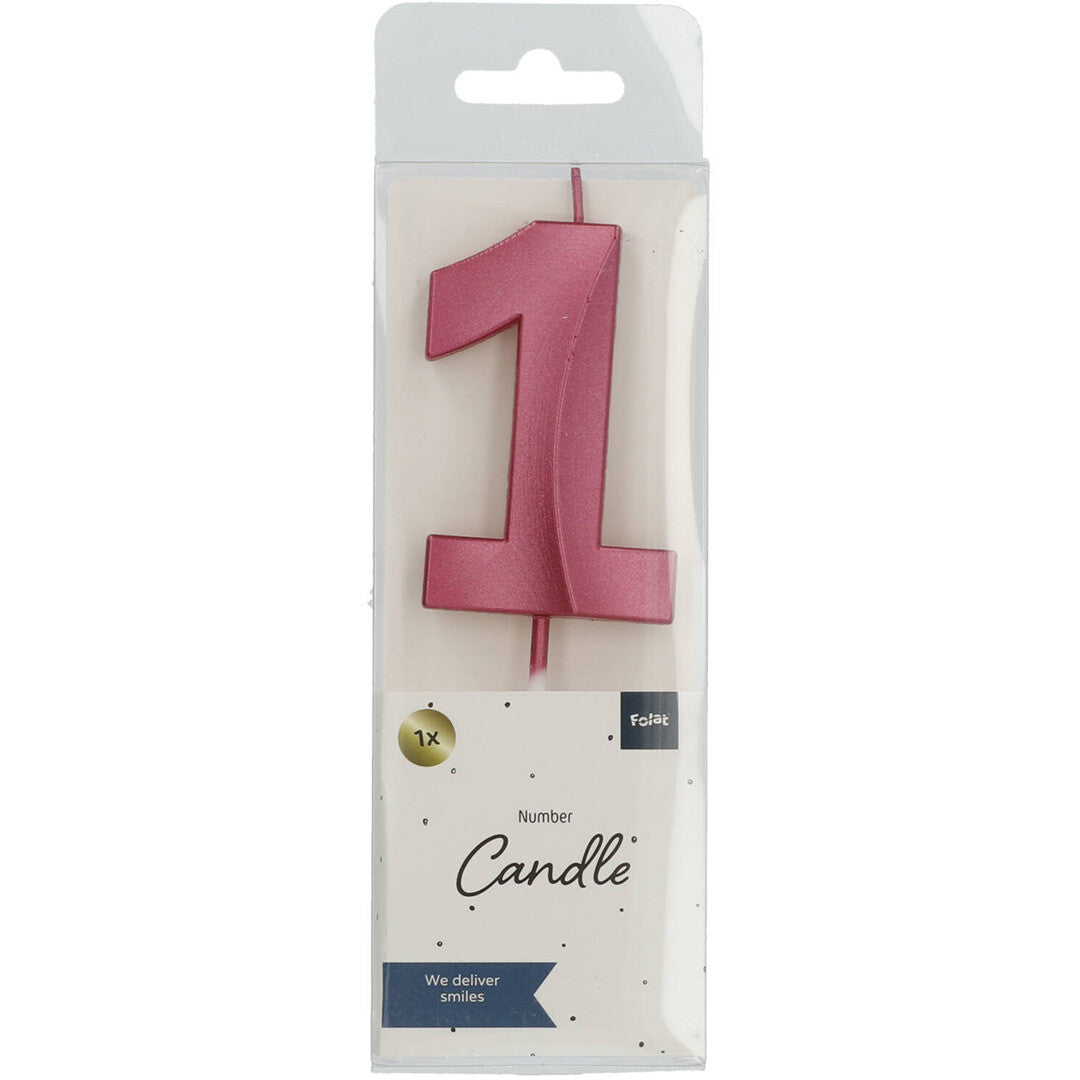 verjaardagskaars metallic roze - 1 jaar   | 24241 | 1