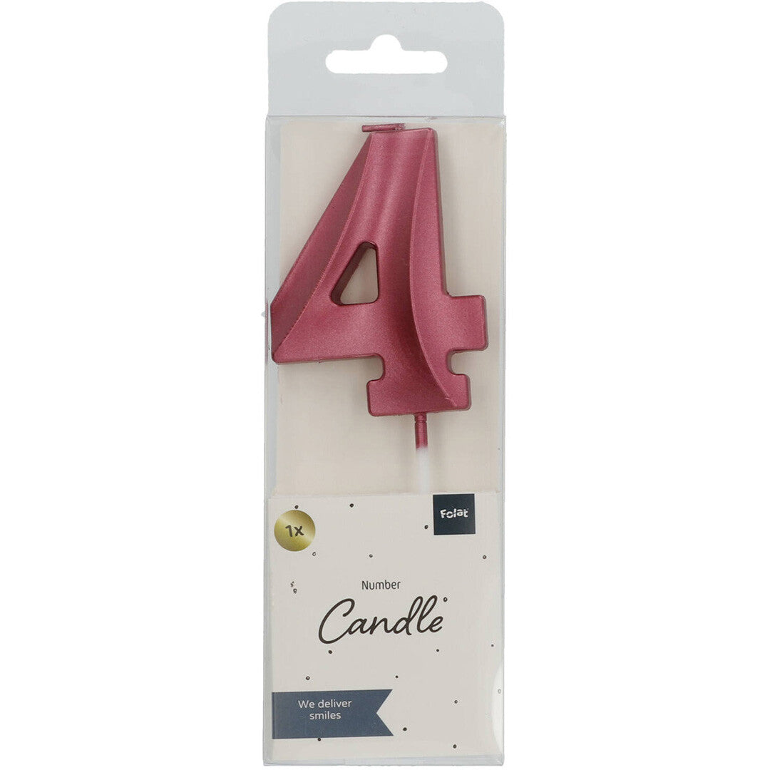 verjaardagskaars metallic roze - 4 jaar  | 24244 | 1