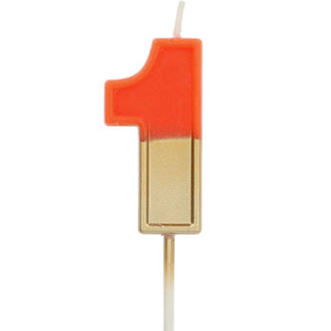 verjaardagskaars oranje goud - 1 jaar   | 24211 | 0