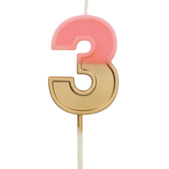 verjaardagskaars roze goud - 3 jaar | 18703 | 0