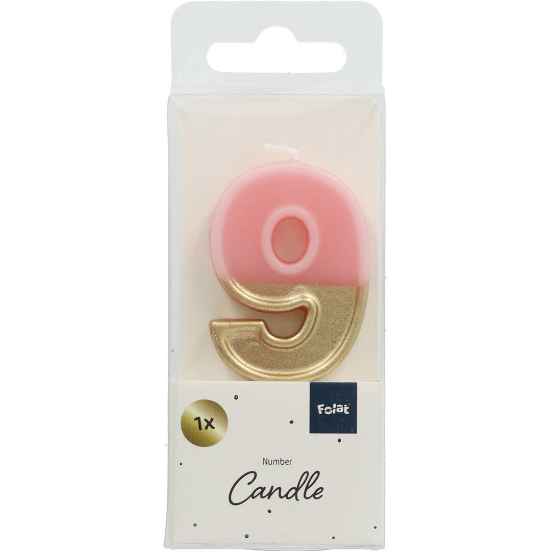 verjaardagskaars roze goud - 9 jaar | 18709 | 1