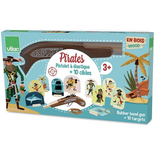 vilac elastiek pistool met schietschijven - piraten | VI9905 | 1