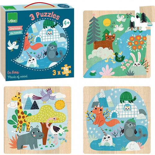 vilac puzzels dieren van de wereld - 3x16st  | VI8530 | 0