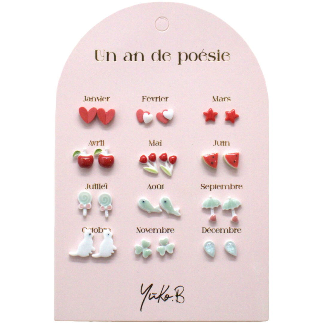 yuko b. oorbellen rood en aqua - 12 paar | YB500223 | 0
