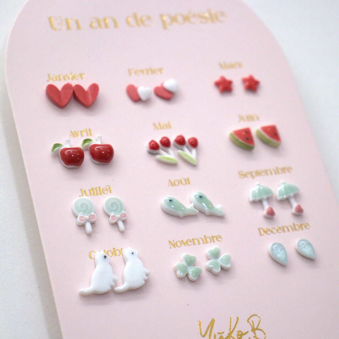 yuko b. oorbellen rood en aqua - 12 paar | YB500223 | 1