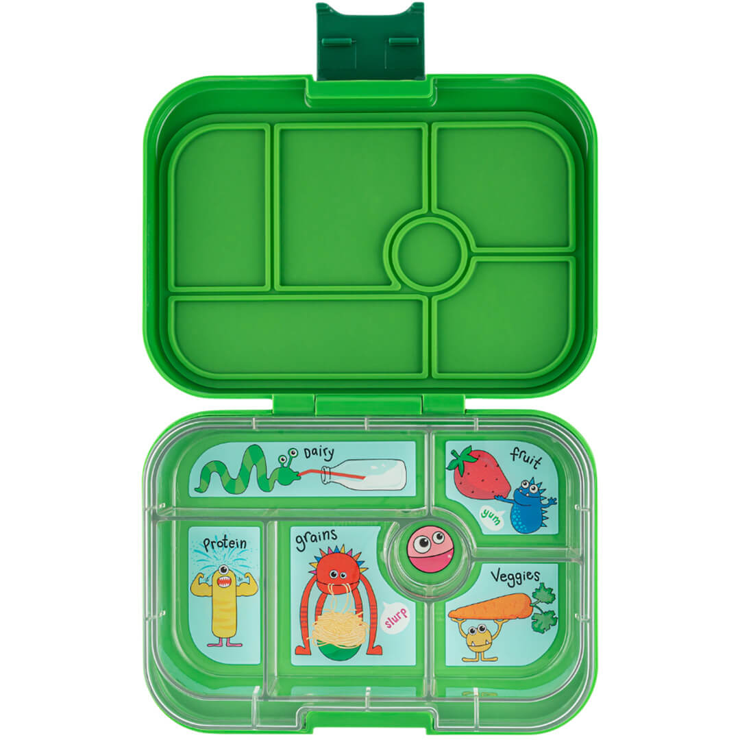 yumbox original broodtrommel 6 vakken - jurassic green - funny monsters | JGI202403F | 0