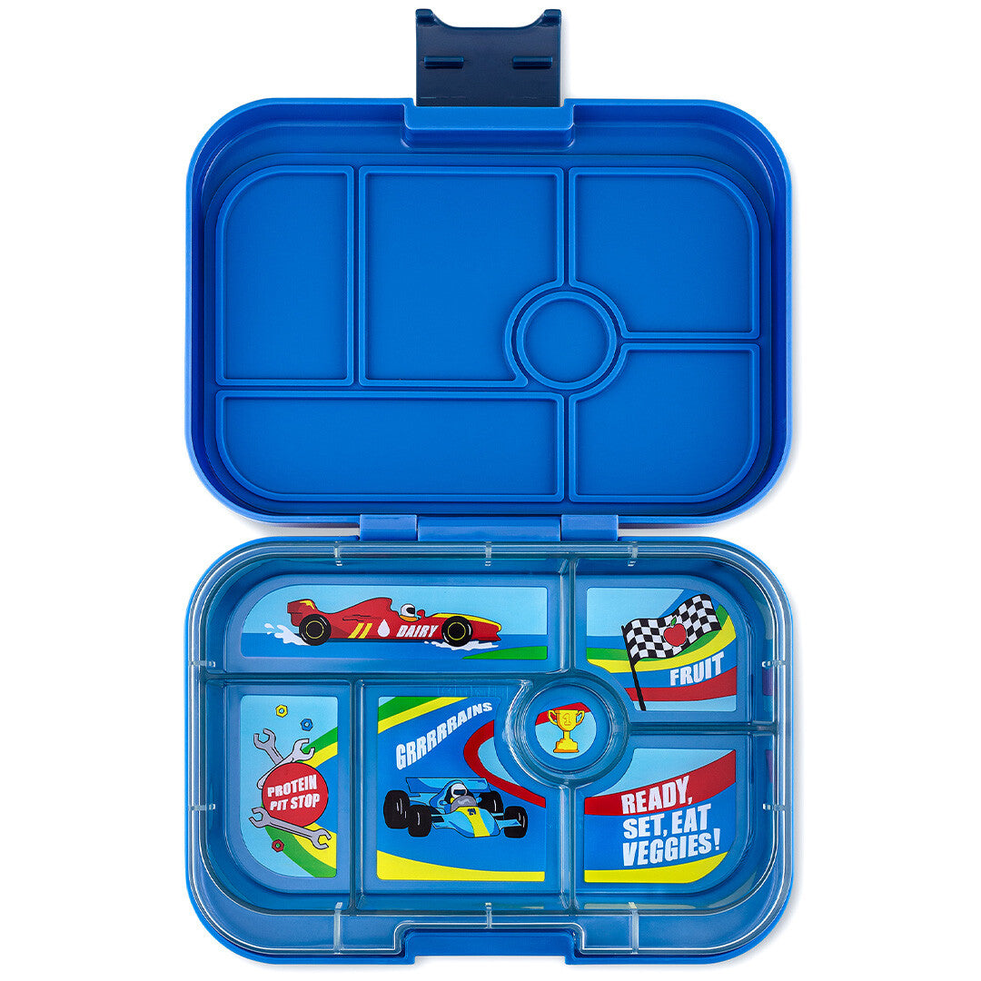 yumbox original broodtrommel 6 vakken - surf blue - race cars | SBI202303C | 0
