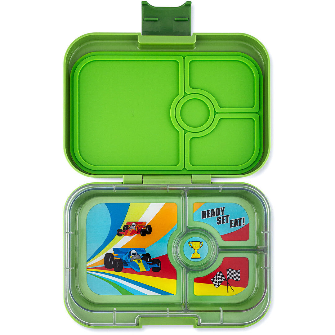 yumbox panino broodtrommel 4 vakken - matcha green - race cars | MGII202303C | 0