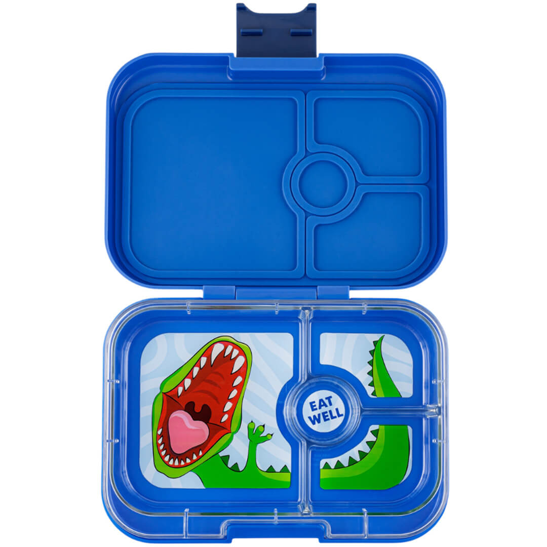 yumbox panino broodtrommel 4 vakken - surf blue - dinosaur | SBII202403D | 0