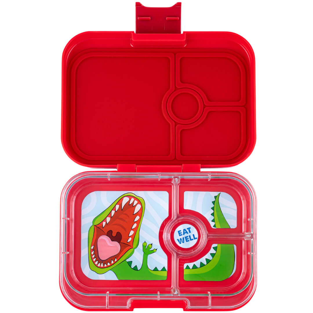 yumbox panino broodtrommel 4 vakken - wow red - dinosaur | WRII202309D | 0